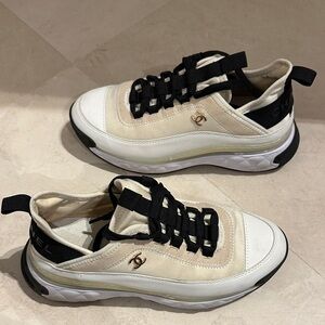 CHANEL White and Cream Sneakers